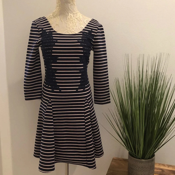 Free People Navy & Pale Pink Striped Fit & Flare - Picture 3 of 8